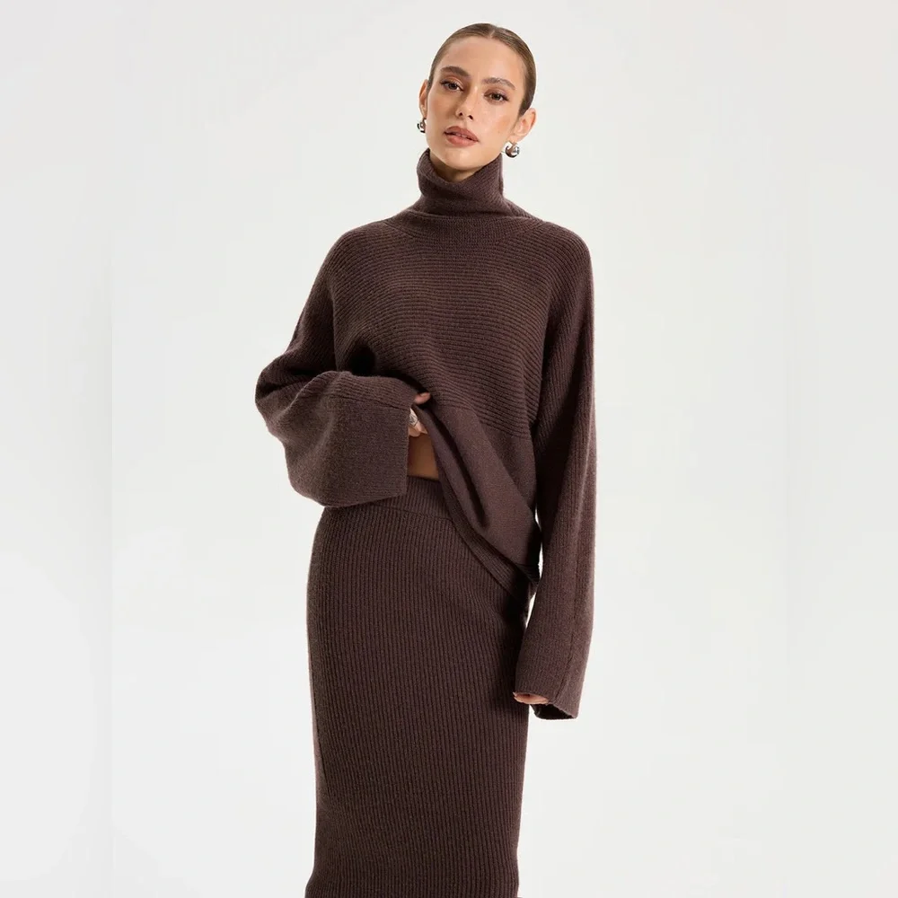 Commense Turtleneck Knit Top and Maxi Skirt Set - Picture 5 of 16